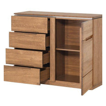 Załaduj obraz do przeglądarki galerii, Stylowy kredens z 1 drzwiami i 4 szufladami - CZARNOGÓRA | Płyta meblowa