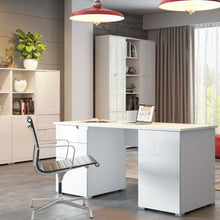 Załaduj obraz do przeglądarki galerii, Nowoczesne biurko stołowe z 2 drzwiami i 2 szufladami - SELENE | płyta wiórowa laminowana