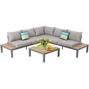 Large Garden Corner Sofa BALI | 5-seater with a table and pillows.