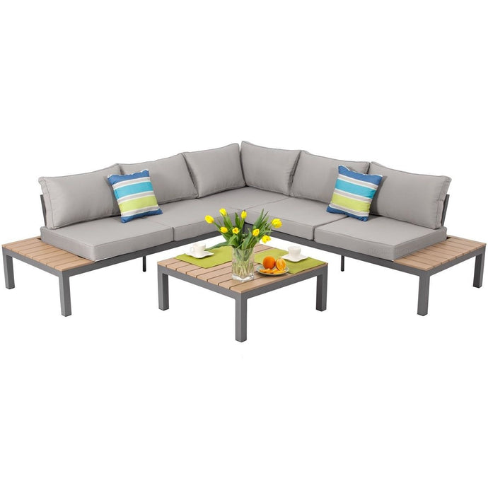 Large Garden Corner Sofa BALI | 5-seater with a table and pillows.