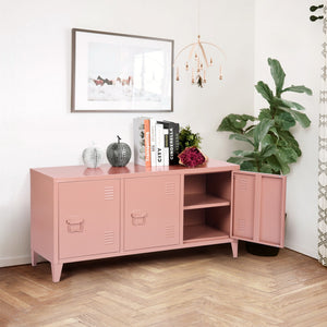 Vintage Industrial Pink Metal Storage Cabinet | living room